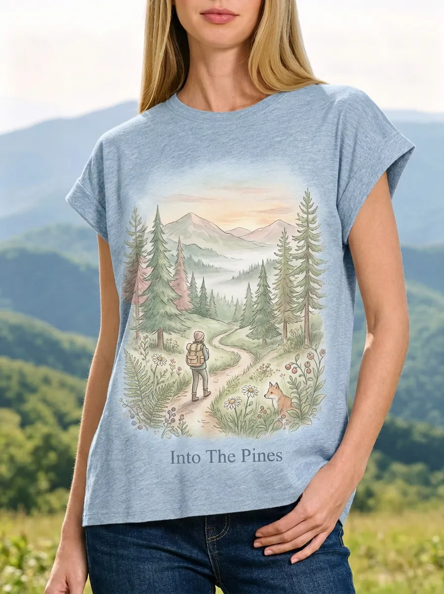 Women's Hiking Nature Lover Mountain Forest Fox Printed T-shirt