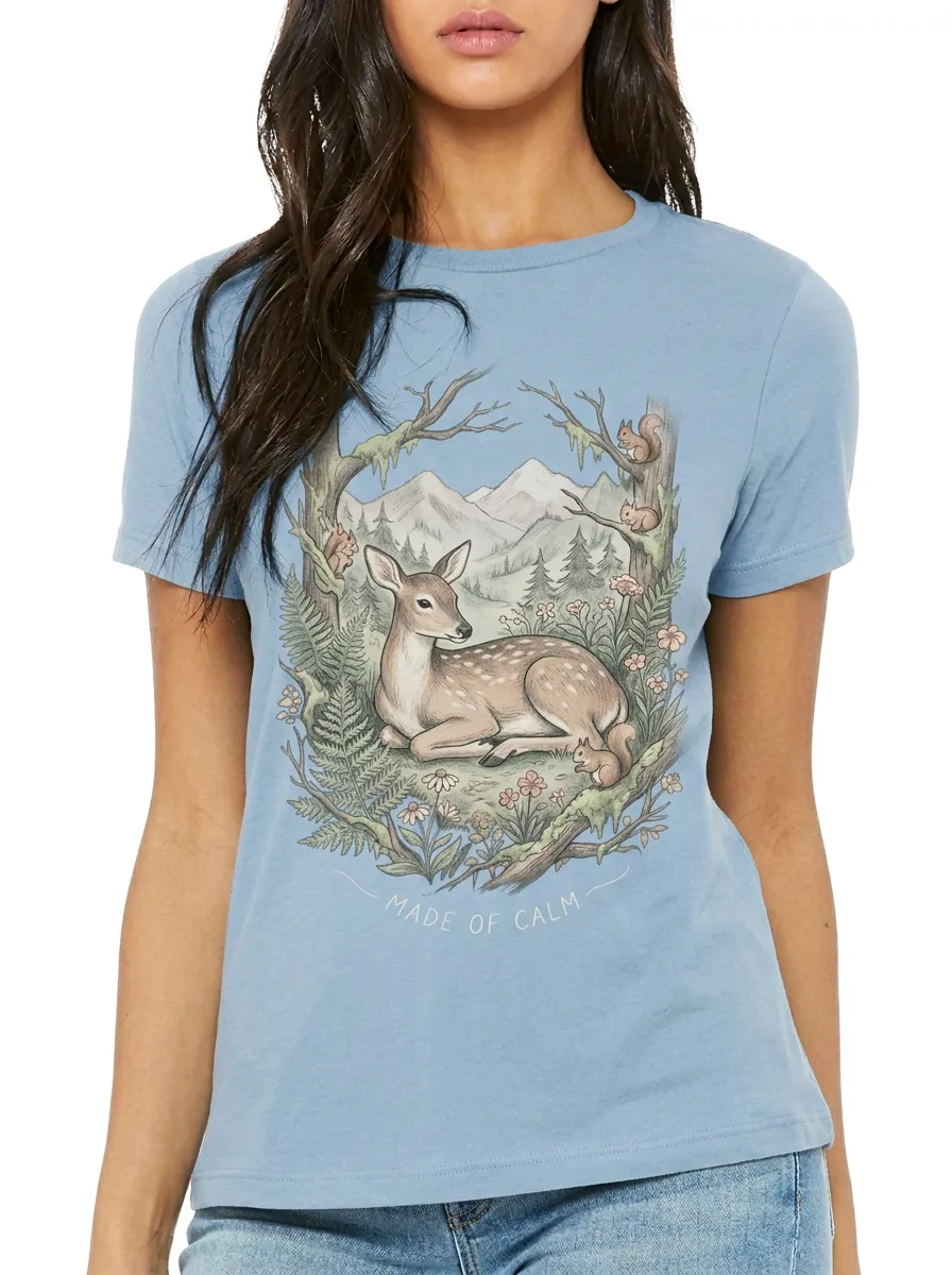 Women's Nature Lover Deer Forest Squirrel Printed T-shirt
