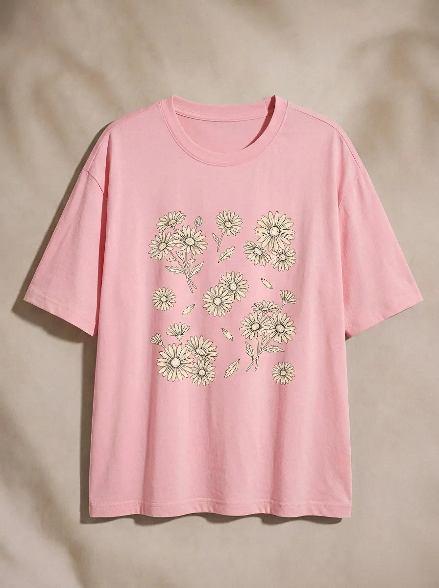 Women's Floral Aesthetic Daisy Printed T-shirt
