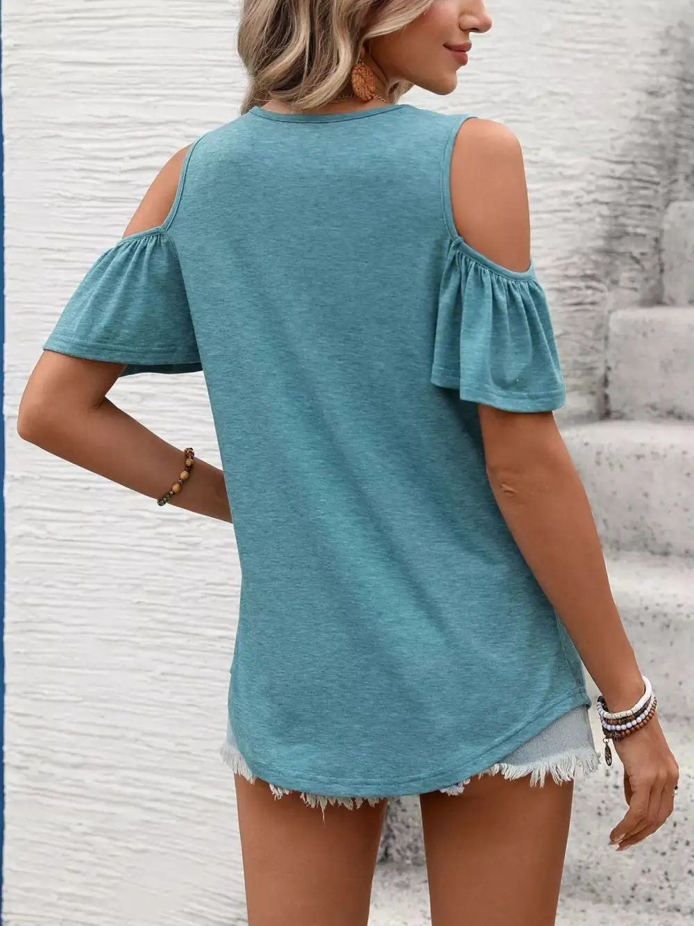 Cold Shoulder V Neck T Shirt