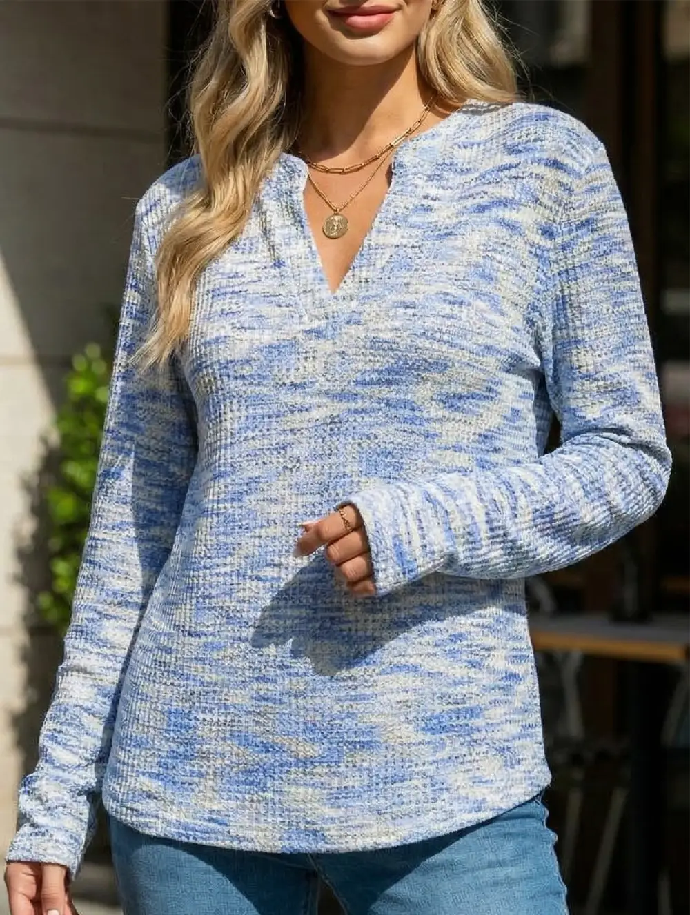 V Neck Pullover Long Sleeve Tee