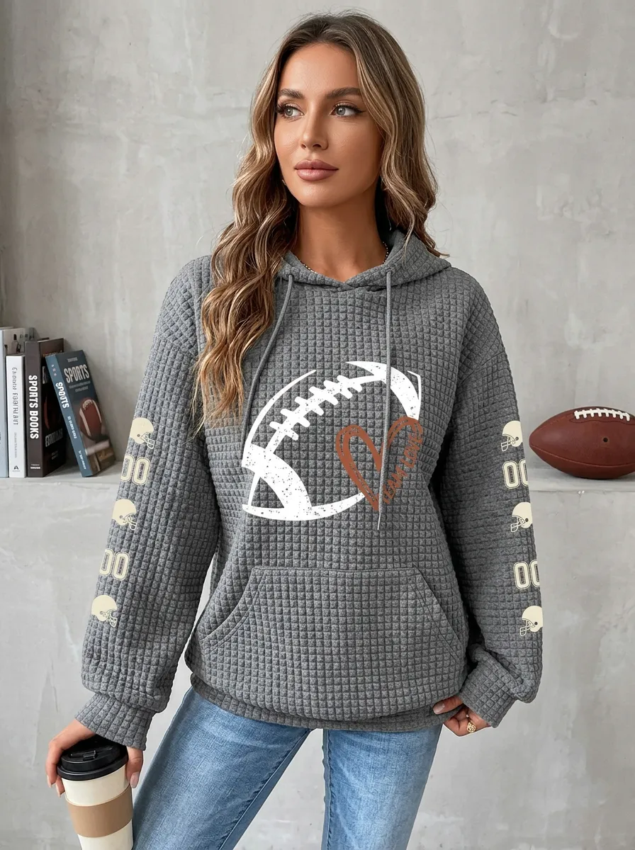 Women's Field Inspired Gridiron Heart Helmet Ball Graphic Hoodie