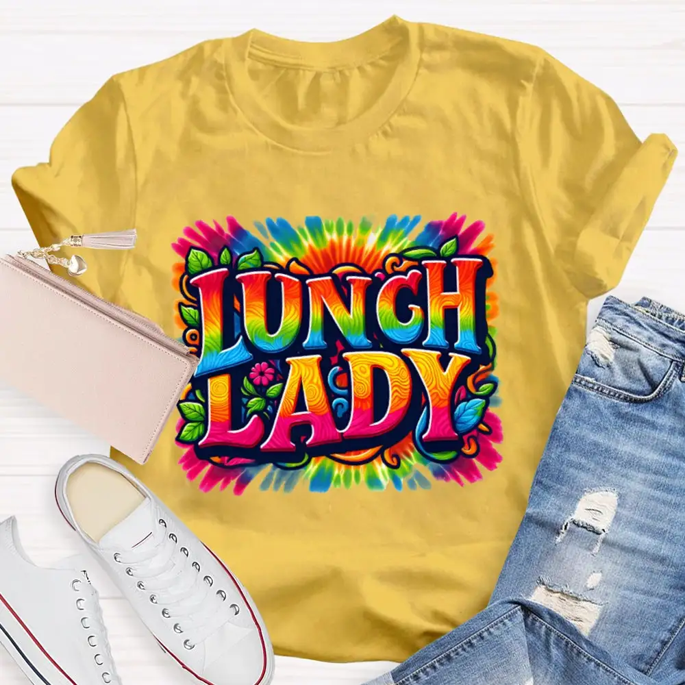 Lunch Lady Colorful Tie-Dye Print T-Shirt