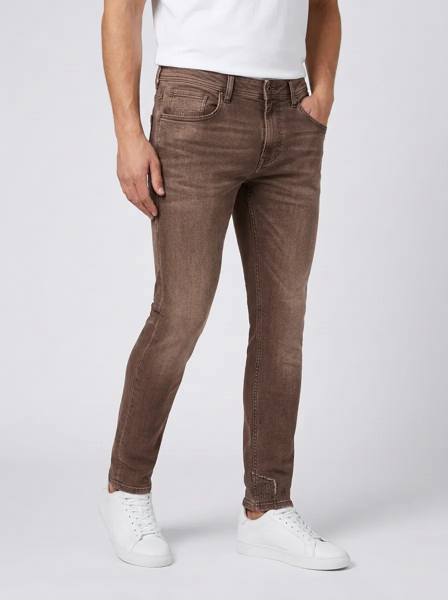 Men's Gray Washed Graphic Slim-Fit Jeans