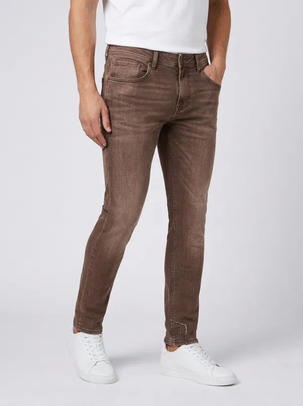 Men's Gray Washed Graphic Slim-Fit Jeans