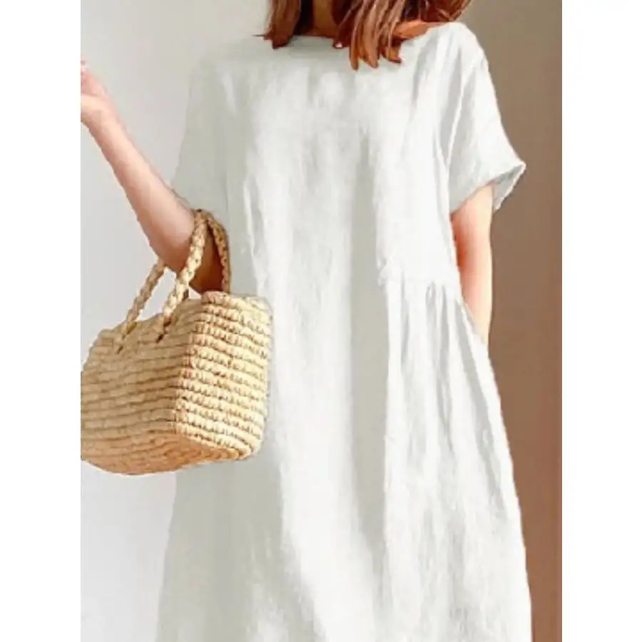 Full Size Casual Round Neck Midi Dress Plus Size