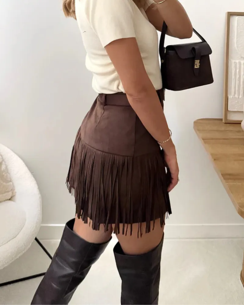 Tassel Suede Short Skirt