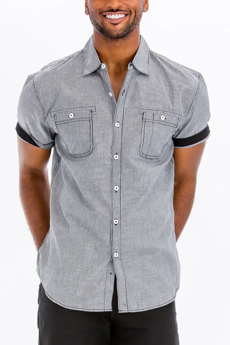 Black Striped Button-Up Shirt
