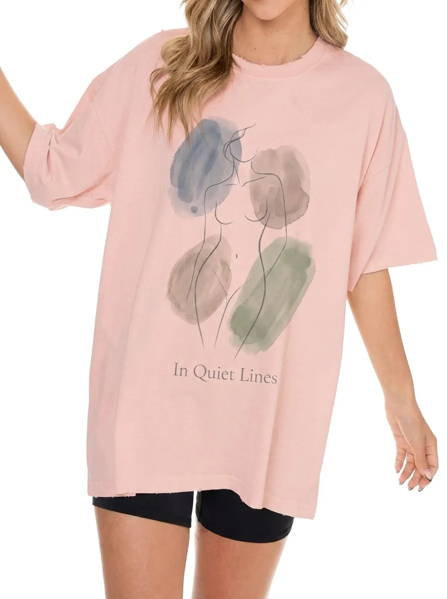 Women's Abstract Art In Quiet Lines Watercolor Printed T-shirt