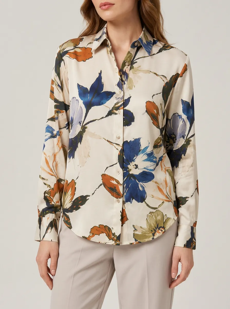 Women's Botanical Sketch Printed Long Sleeve Shirt
