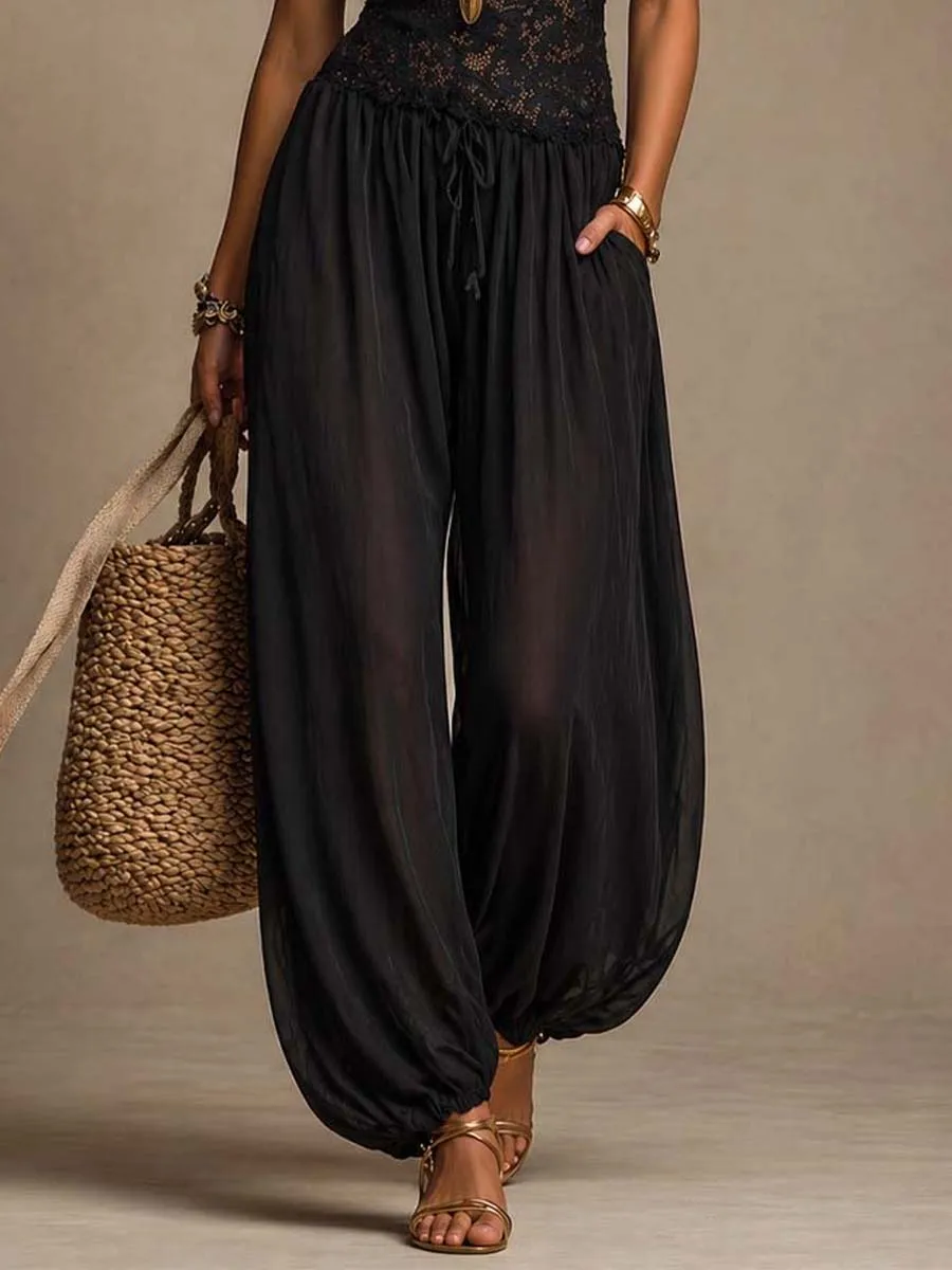 Black Lace Chiffon Halter Harem Jumpsuit