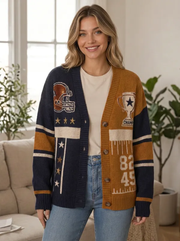 Women's Gridiron Helmet Trophy Star Knit Cardigan