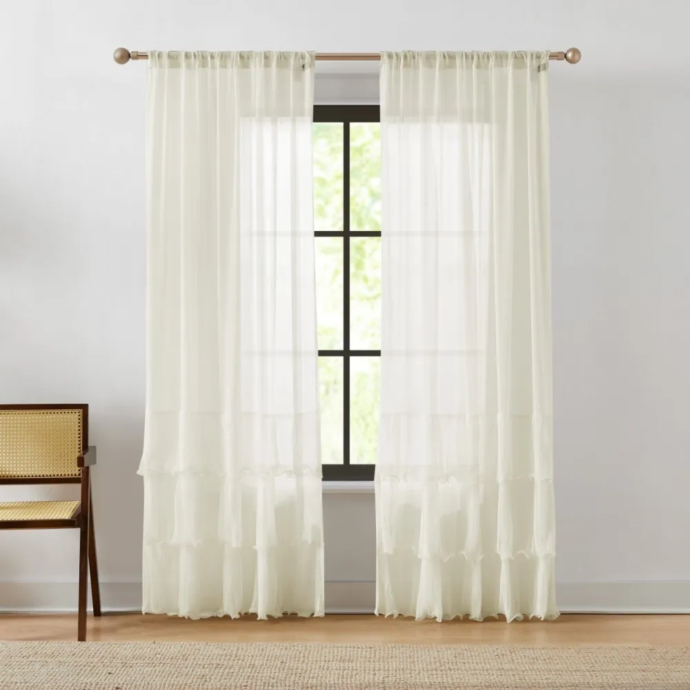 Modern Solid Georgette Sheer Back Tab Rod Pocket Rod Pocket Window Curtain