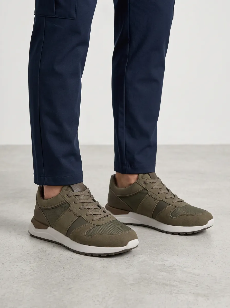 Men's Casual Suede Mesh Lace-Up Sneakers