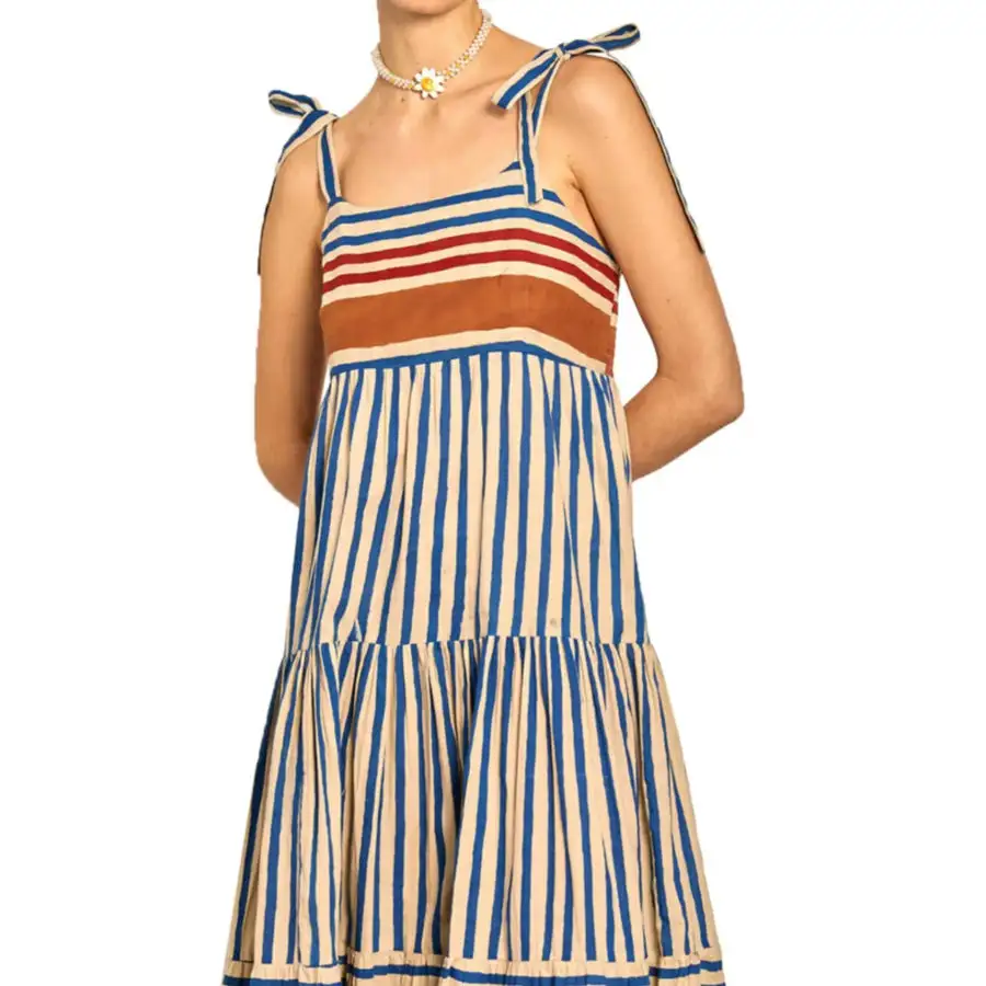Striped Tie Shoulder Tiered Maxi Dress
