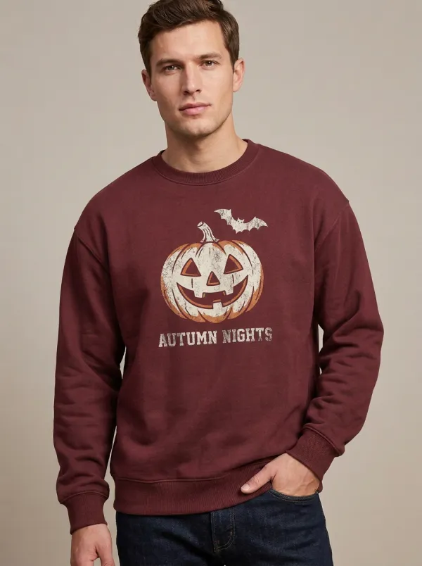 Men's Halloween Autumn Night Pumpkin Bat Sweatshirt