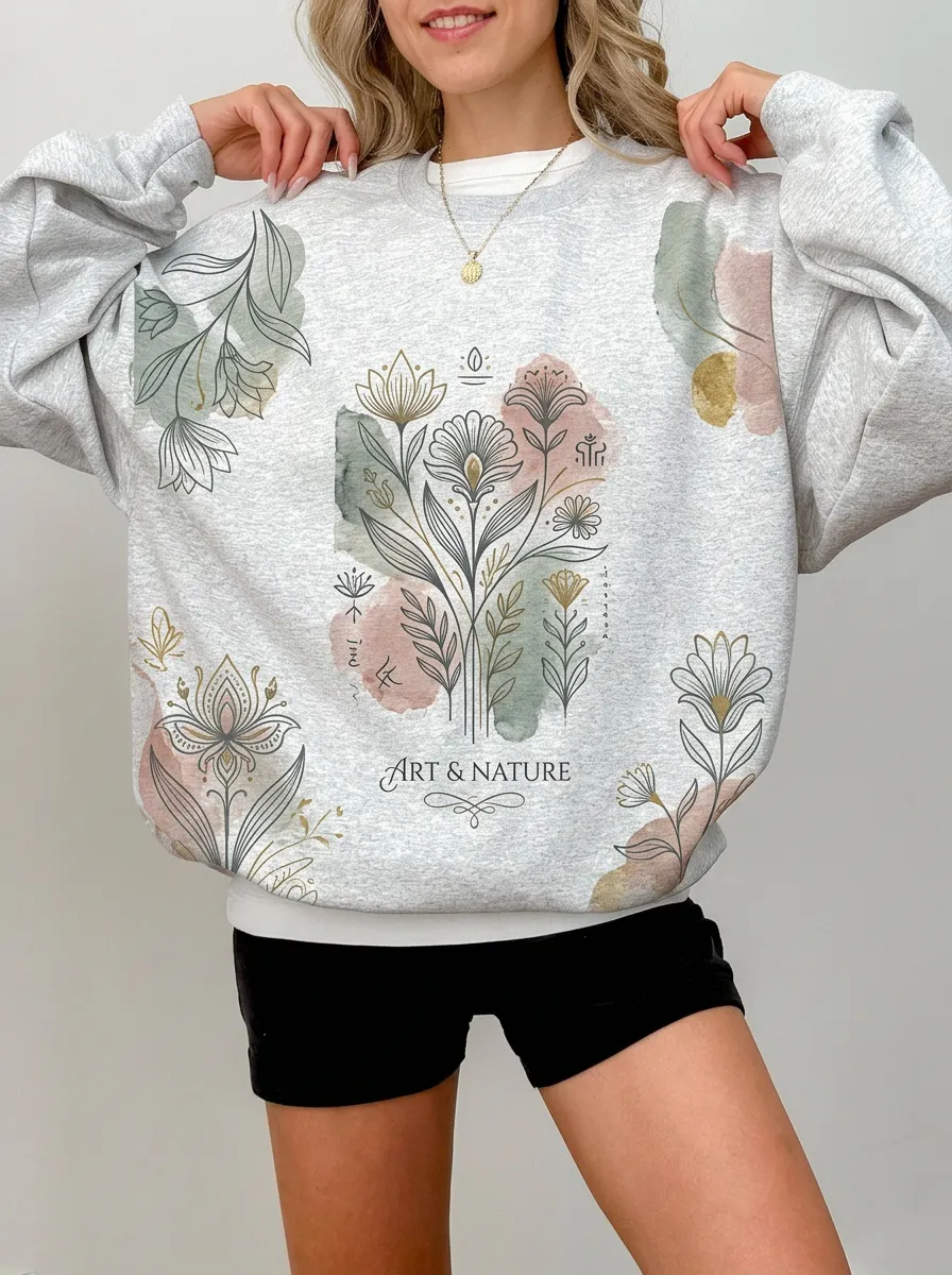 Women's Art & Nature Floral Watercolor Printed Sweatshirt