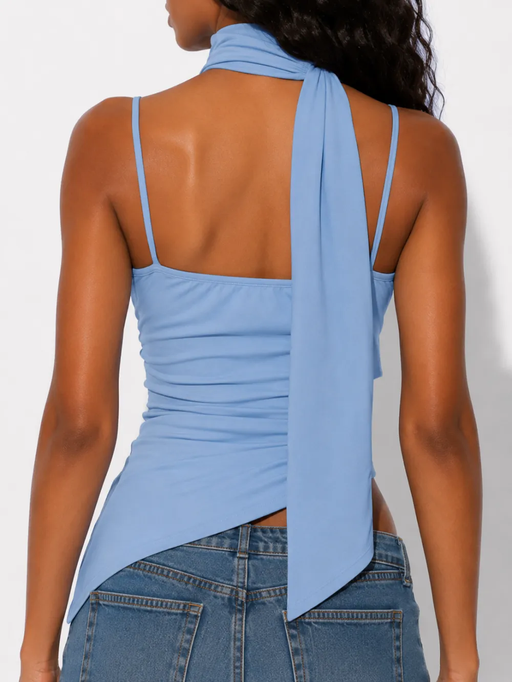 Asymmetrical Neck Ruched Cami Top