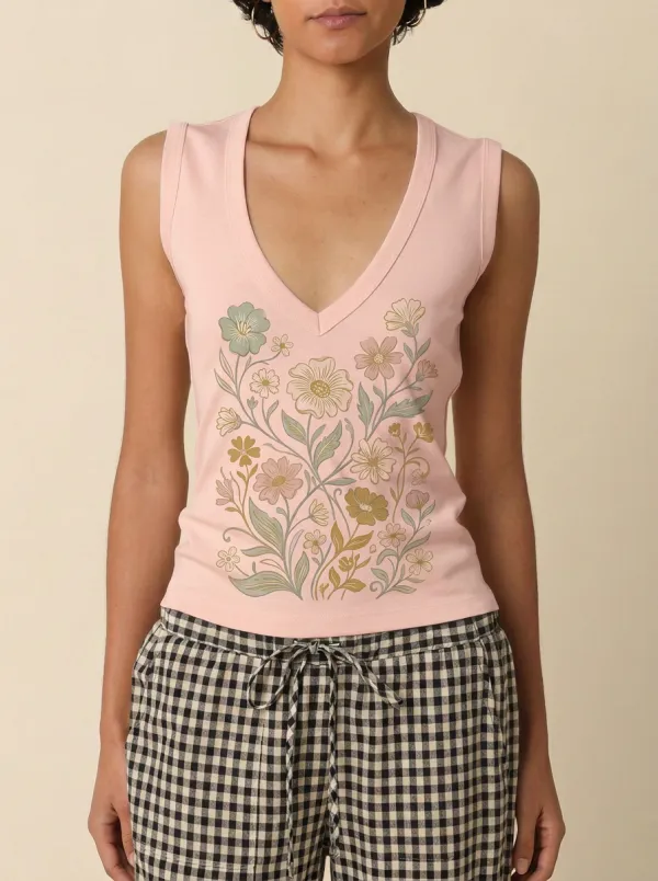 Women's Boho Floral Nature Lover Printed V-neck Tank Top