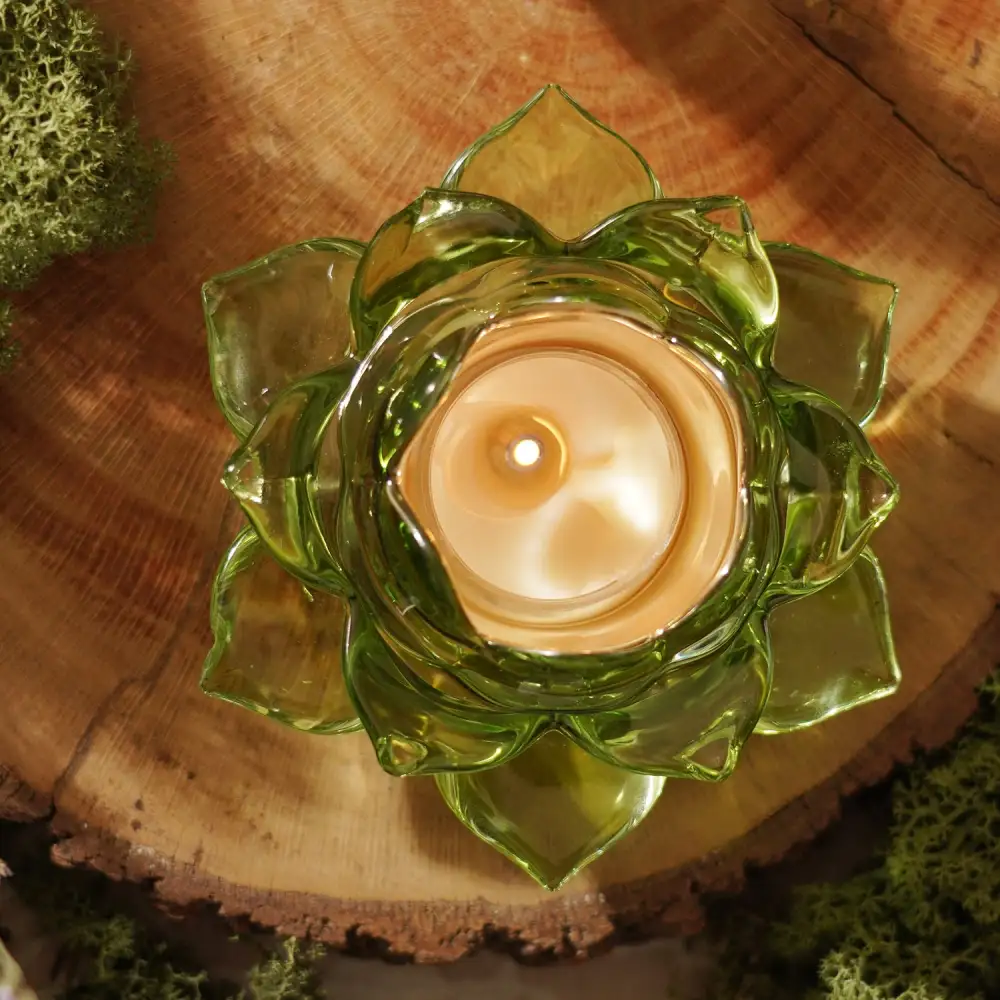 Green Lotus Glass Tealight Holder
