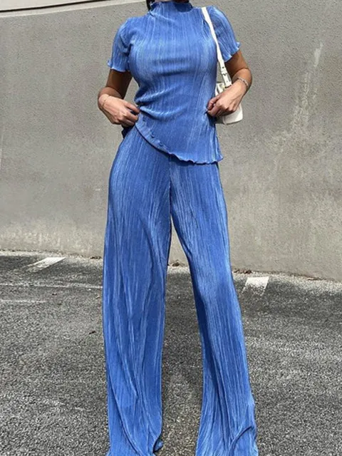 High Neck Tee Wide Leg Set