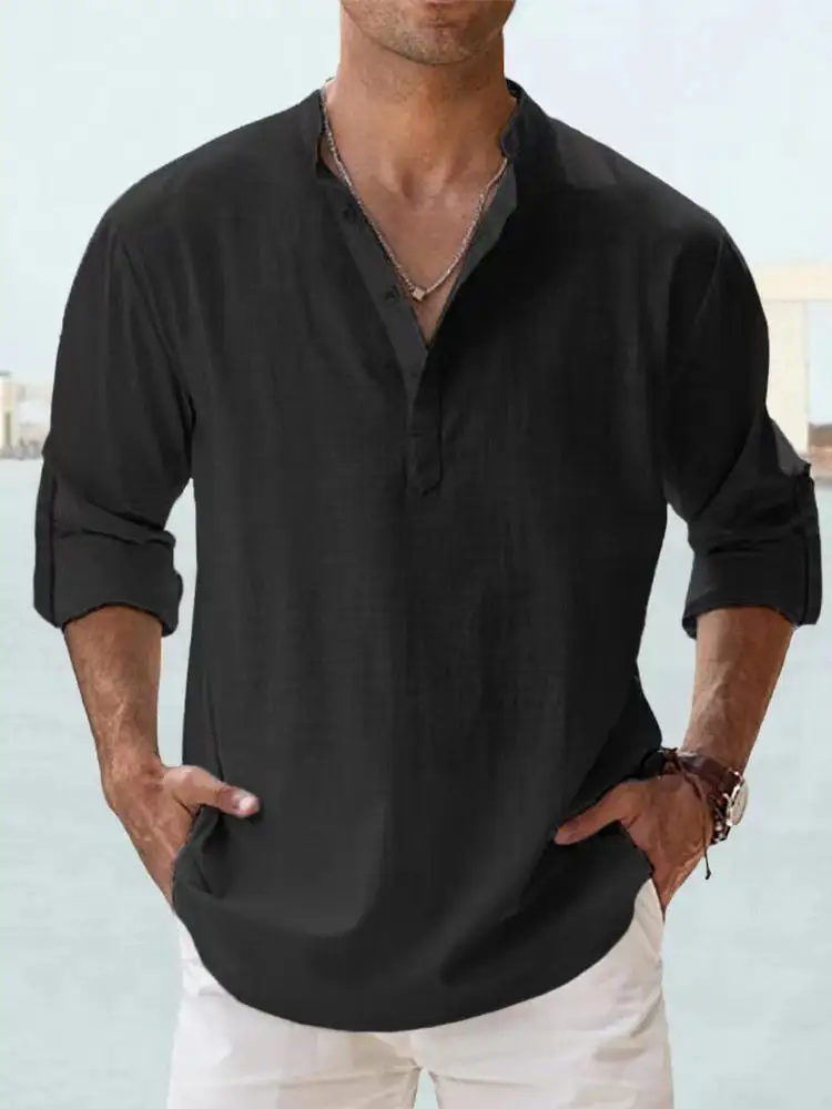 Men's Casual Shirt Long-Sleeve With Stand Collar