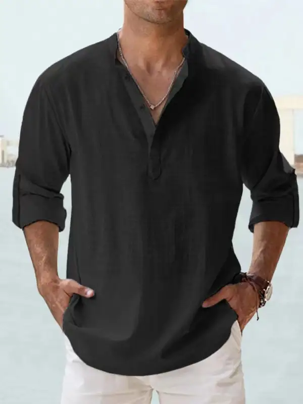 Men's Casual Shirt Long-Sleeve With Stand Collar