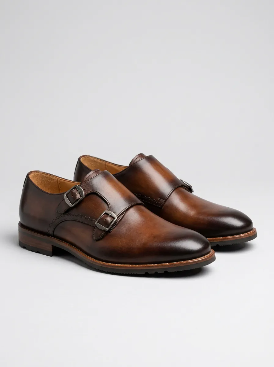 Men's Modern Classic Business Leather Double Monk Strap Shoes