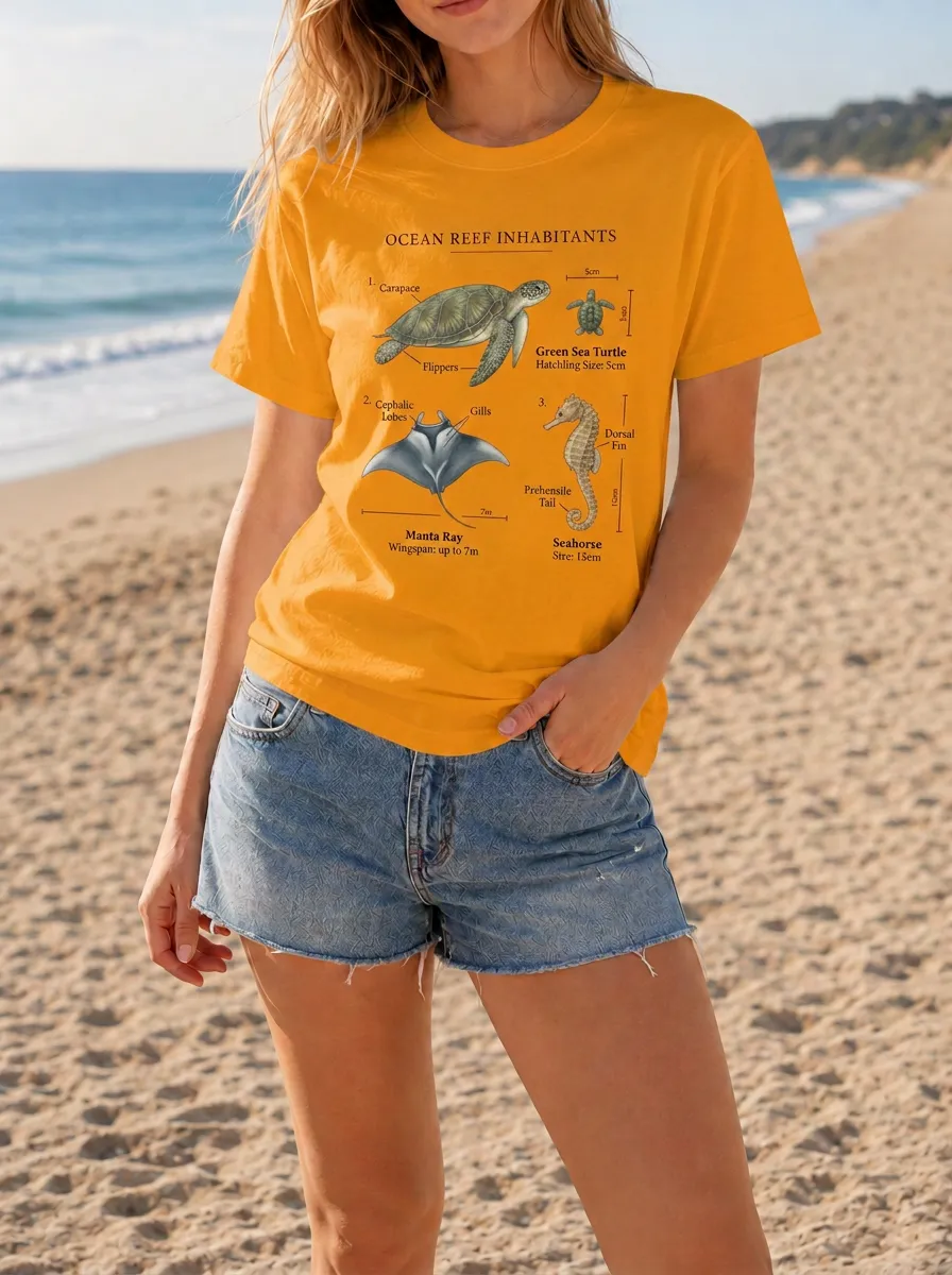 Women's Marine Biology Lover Ocean Reef Inhabitants Printed T-shirt