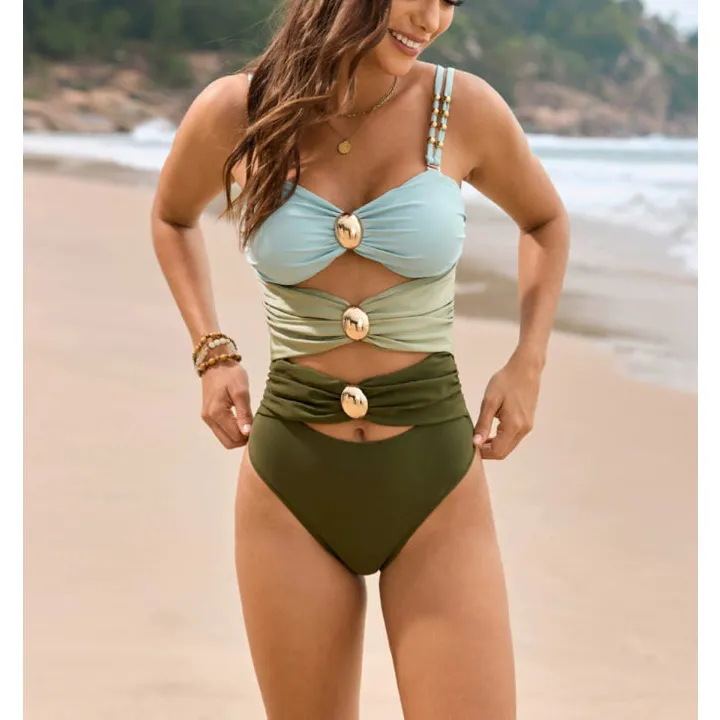 Women's Sweetheart-Neck Colorblock One-Piece Swimsuit