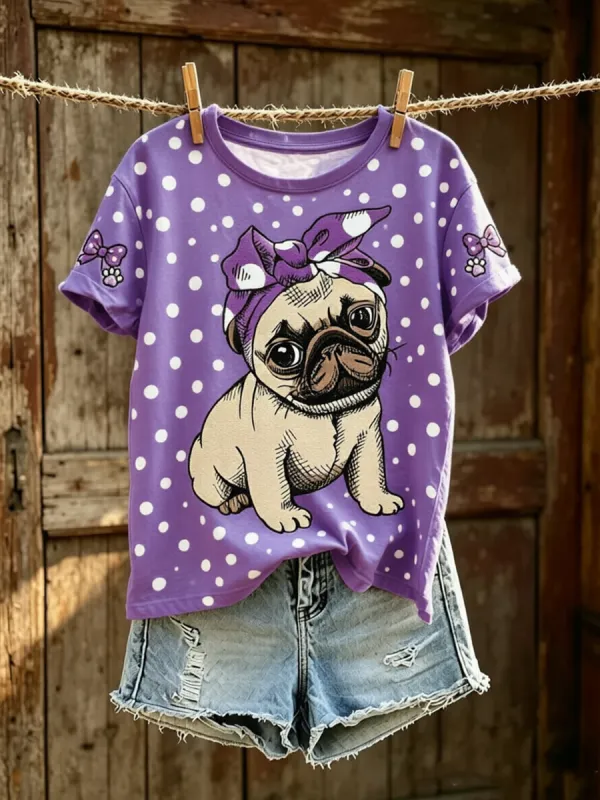 Women'S Casual Floral Cat Printed T-Shirt