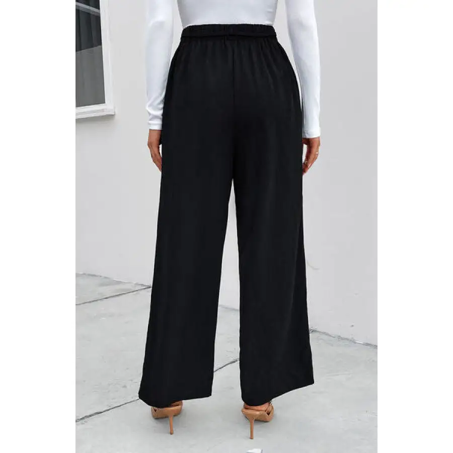 High Waist Ruched Tie Front Wide Leg Pants