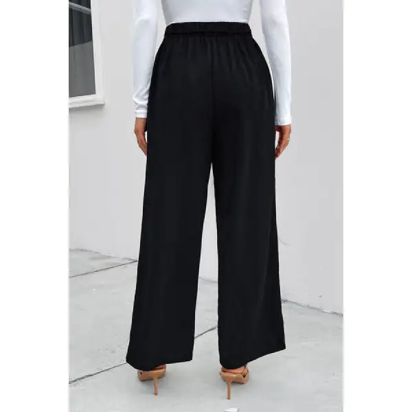 High Waist Ruched Tie Front Wide Leg Pants