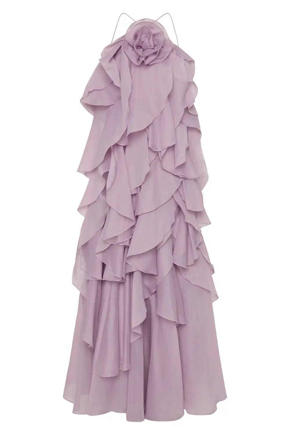 3D Flower Halter Neck Frill Maxi Dress