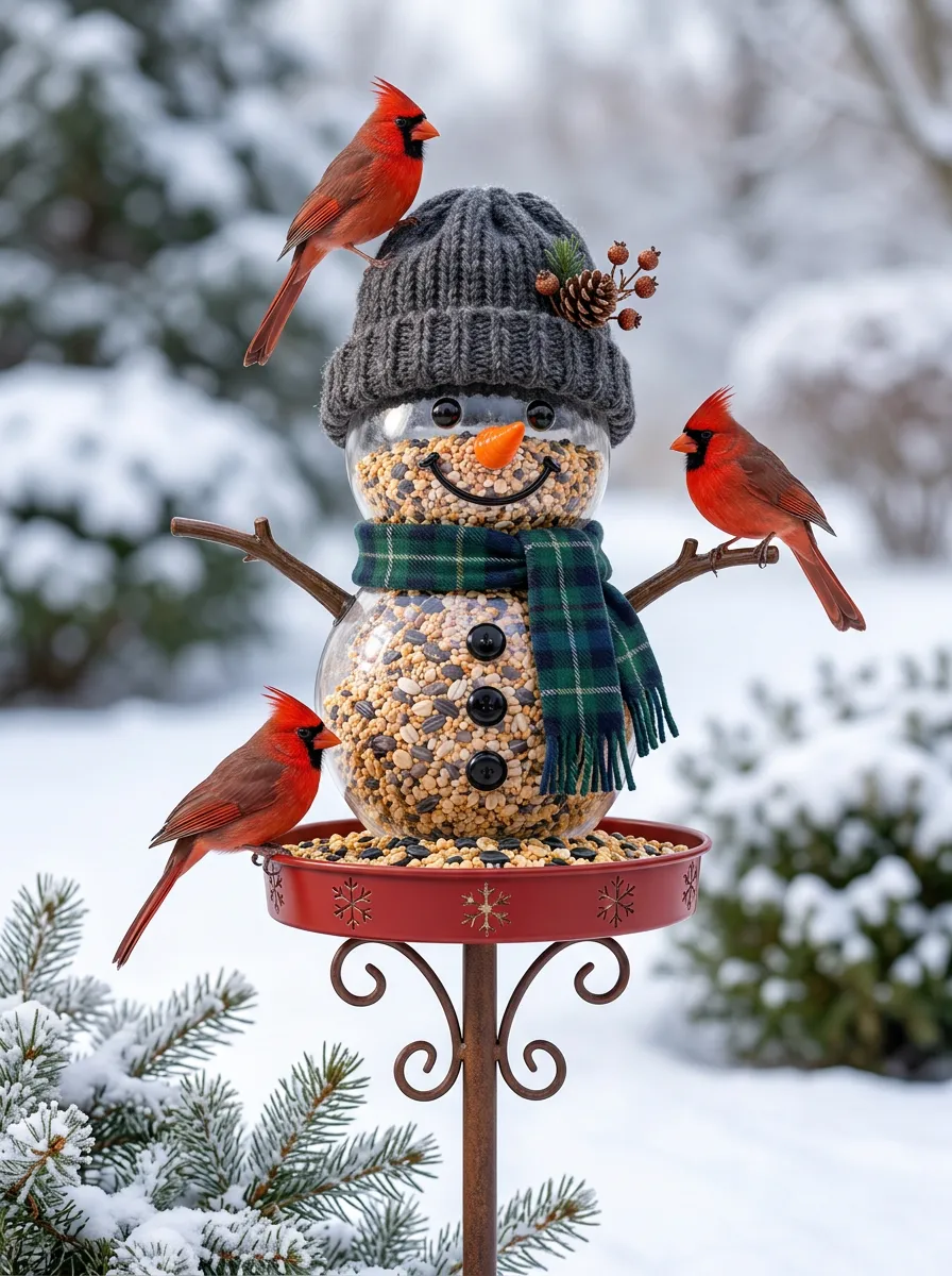Holiday Snowman Cardinal Christmas Bird Feeder