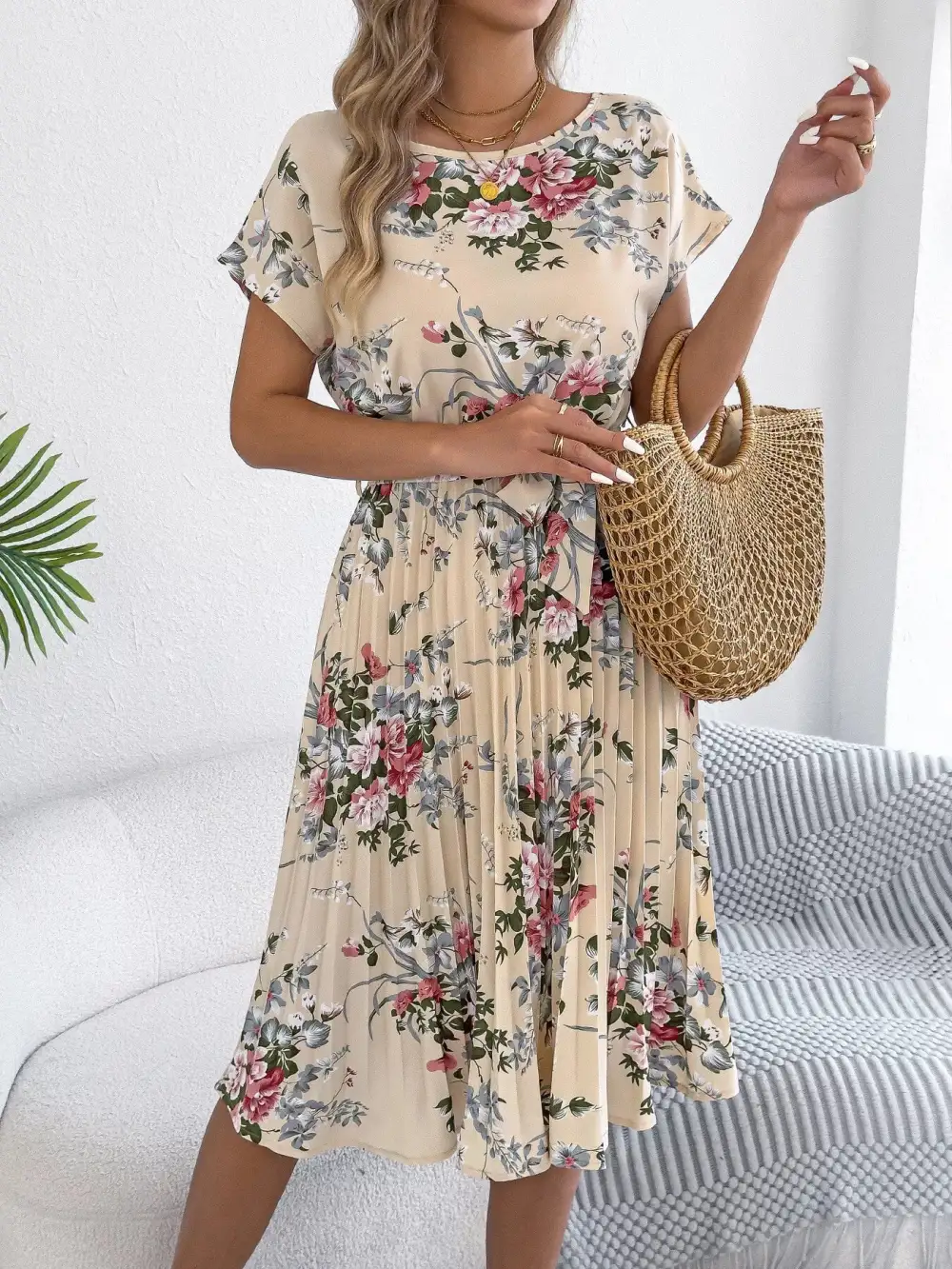 Pleated A-Line Midi Dress