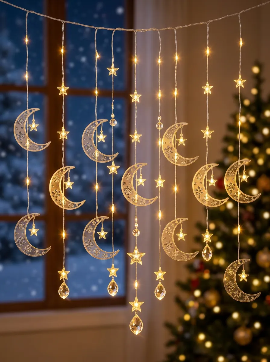 Moon Star & Snowflake LED Christmas Curtain Lights