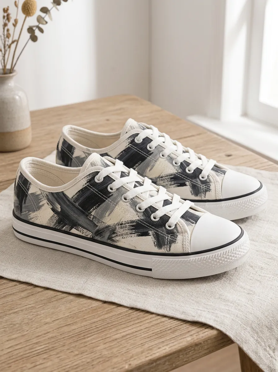 Men's Urban Abstract Brushstroke Patterned Chevron Canvas Shoes