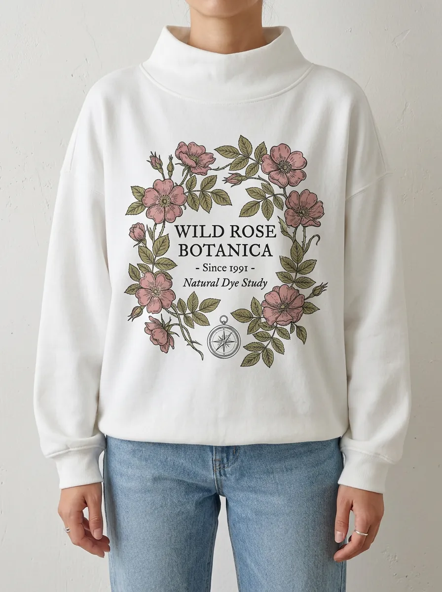Women's Botanical Wild Rose Compass Printed Sweatshirt