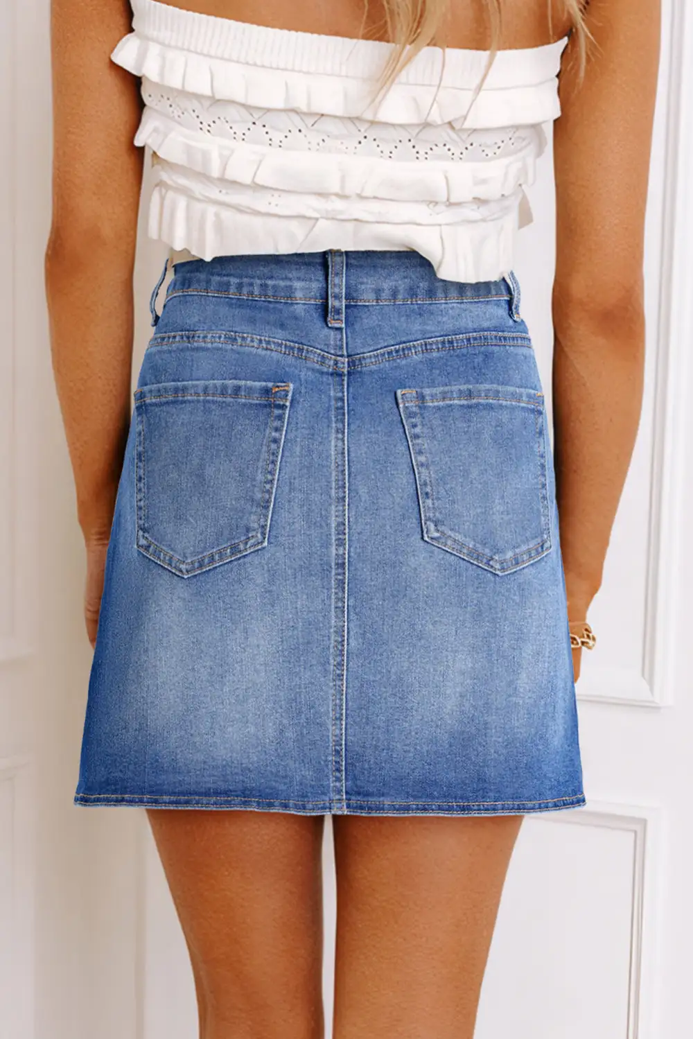 Draped Wrap Denim Dress Skirt