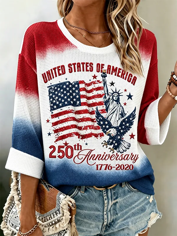 Women's USA 250th Anniversary Waffle Knit 3/4 Sleeve Top