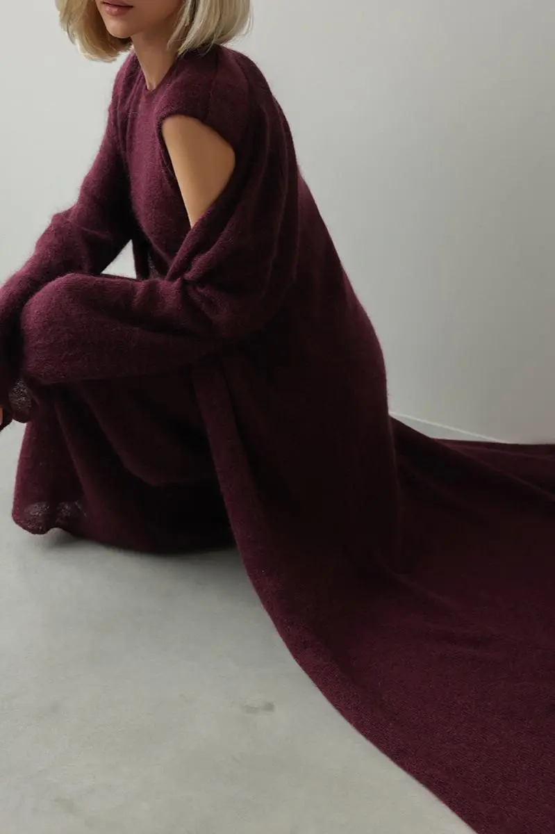 Knit Round Neck Midi Dress With Coat