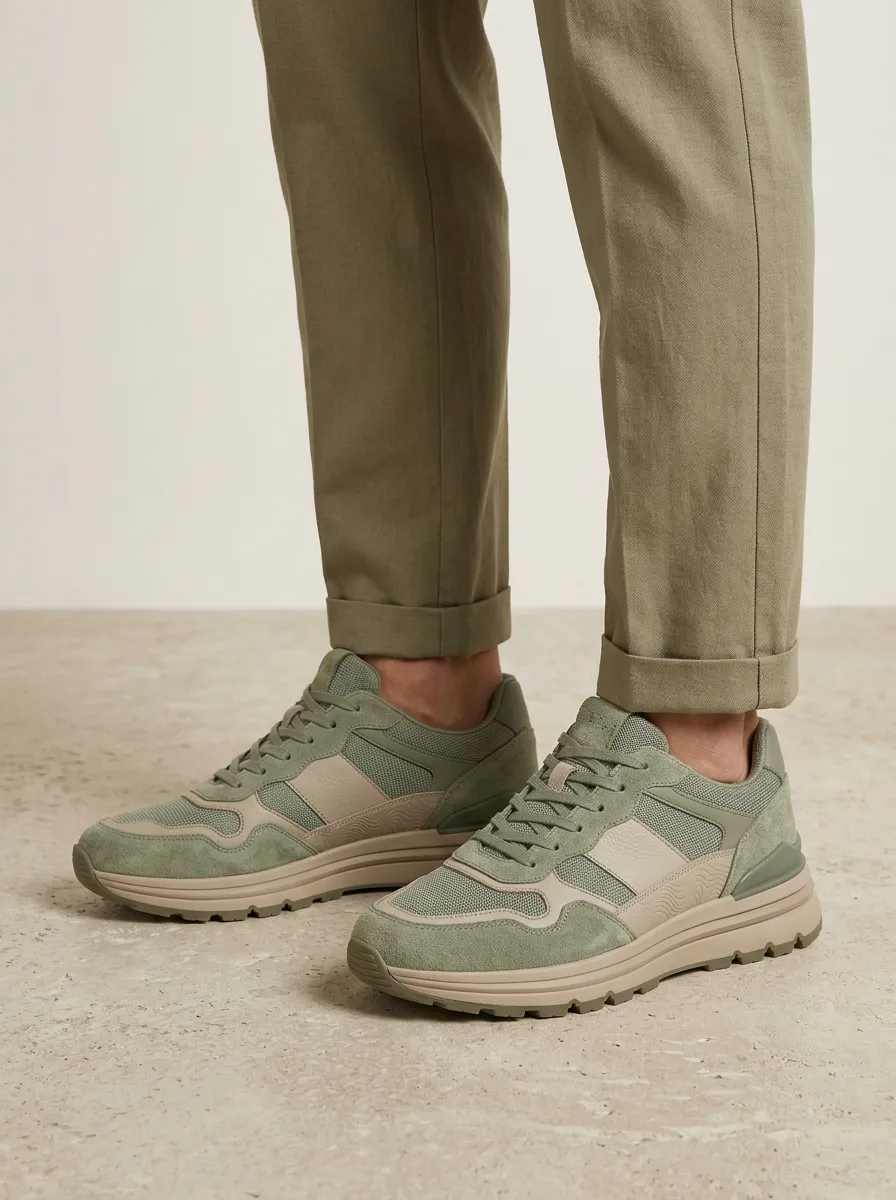 Men's Modern Casual Outdoor Suede Mesh Print Sneakers