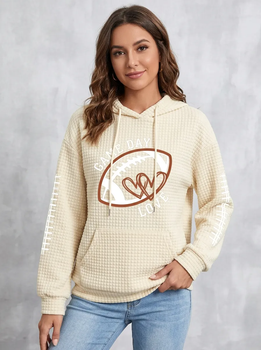 Women's Contemporary Gridiron Heart Ball Love Graphic Hoodie