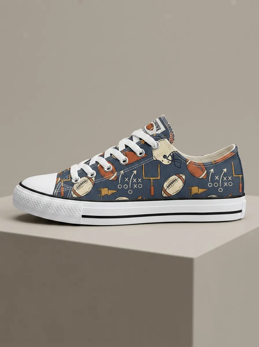 Unisex American Football Fan Helmet Ball Playbook Printed Sneakers
