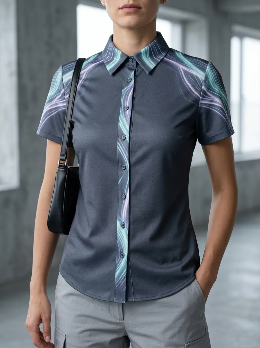Women's Dynamic Abstract Neon Wave Shirt