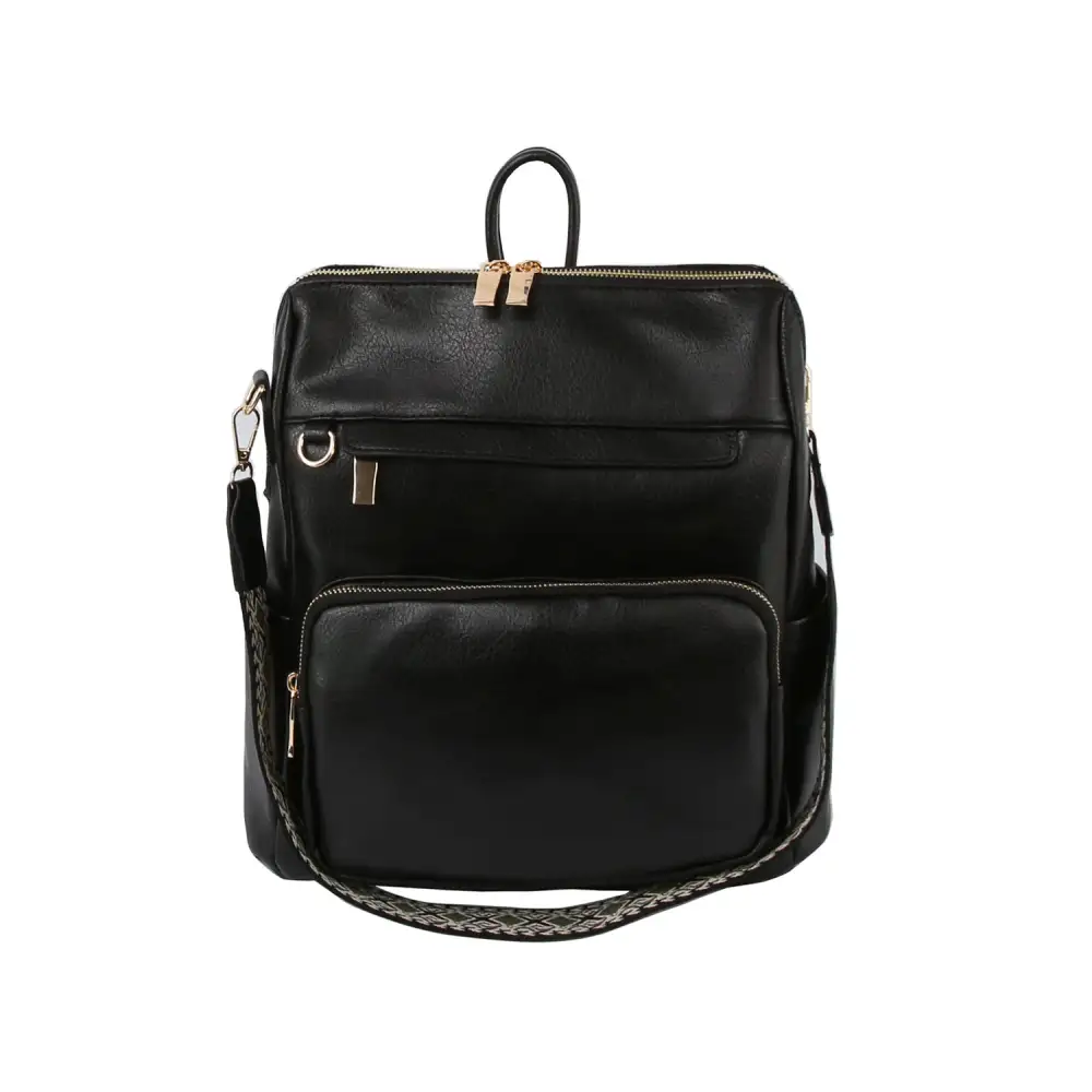 Pocketed Faux Leather Casual Backpack