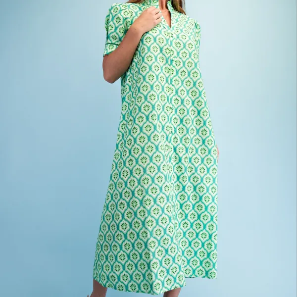Classic Ruffle Detail Short Sleeve Button Front Mixed Print Dress