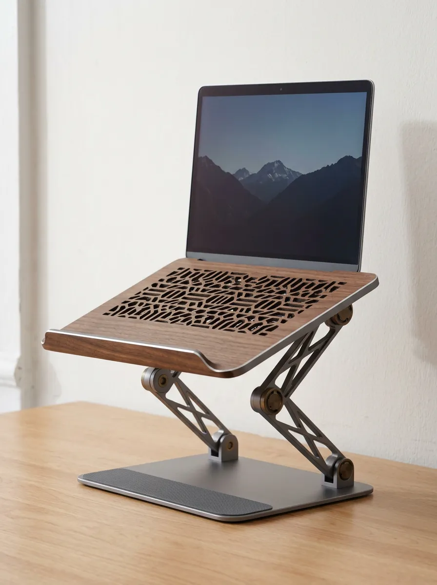 Geometric Wood Pattern Laptop Stand