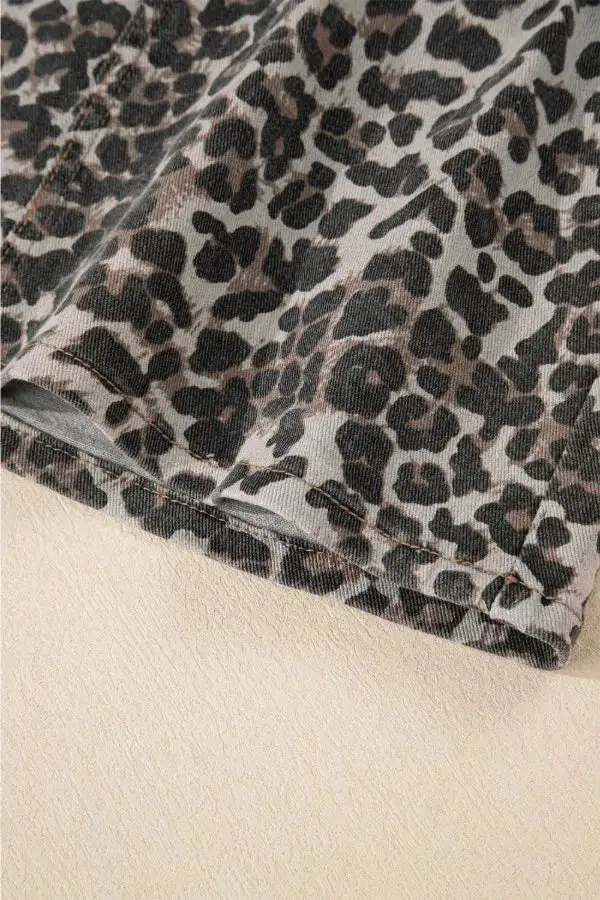Denim Leopard Print Mini Skirt